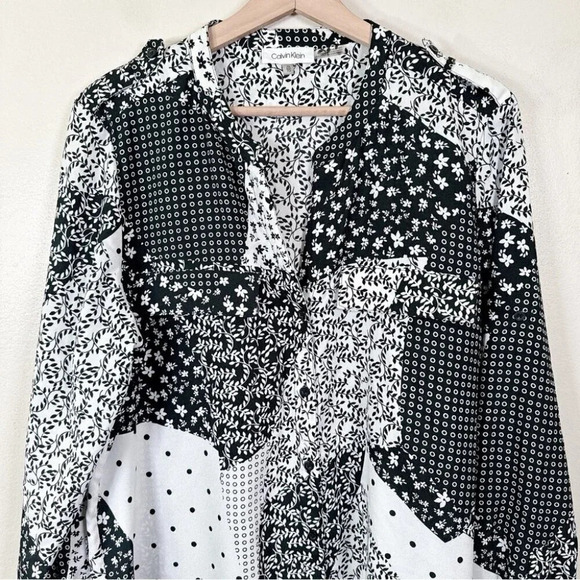 Calvin Klein Womens Size Xlarge Patchwork Print  Over Button Relaxed Shirt - Picture 2 of 13